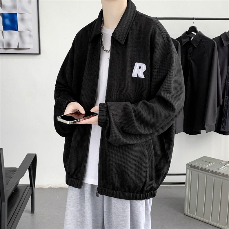 2023秋装新品潮纯色青少年开衫夹克简约刺绣宽松外套男女483-P30,男装夹克,电商A441-1