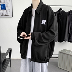 2023秋装新品潮纯色青少年开衫夹克简约刺绣宽松外套男女483-P30，男装夹克，电商A441-1