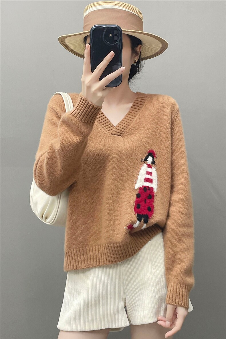 2025年秋季长袖时尚百搭小女孩款羊绒衫，女装针织衫/毛衣，织绒羊