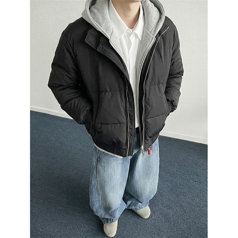 现货高品质重磅工艺美式高街假两件PU皮棉衣男女加厚棉服外套,男装棉衣,电商A486