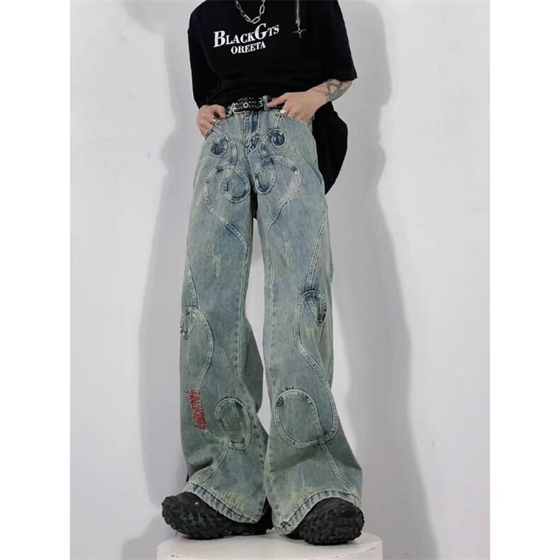 1506A/GC11890/P59美式潮牌设计感小众微喇牛仔裤阔腿休闲长裤1,男装牛仔裤,星座1506A