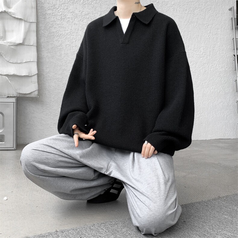 8XL-M翻领毛衣大码轻熟风复古纯色休闲上衣针织打底衫MY1510/P68,男装针织衫/毛衣,电商B238