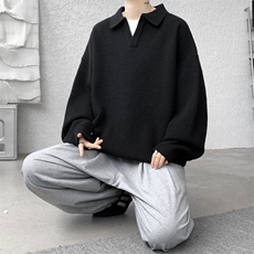 8XL-M翻领毛衣大码轻熟风复古纯色休闲上衣针织打底衫MY1510/P68，男装针织衫/毛衣，电商B238
