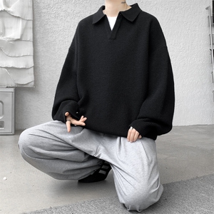 8XL-M翻领毛衣大码轻熟风复古纯色休闲上衣针织打底衫MY1510/P68图片