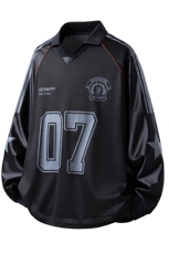 美式翻领POLO衫大码M-5XL插肩拼接V领球衣长袖T恤T78096P48控78，男装Polo衫，星座227-7