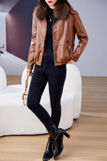 真毛领皮衣外套女2024年冬季新款加绒加厚毛领可拆卸皮夹克外套，女装皮衣，潮流依族