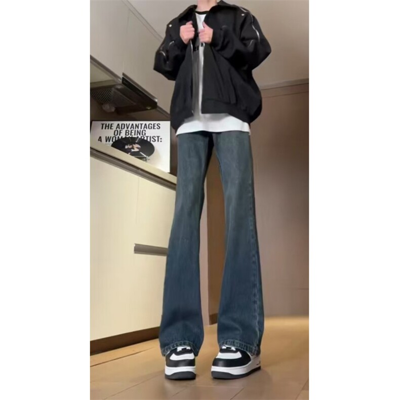 抖音品质得物现货牛仔裤秋冬款男女同款微喇裤XZ610A-特P45-控78图片