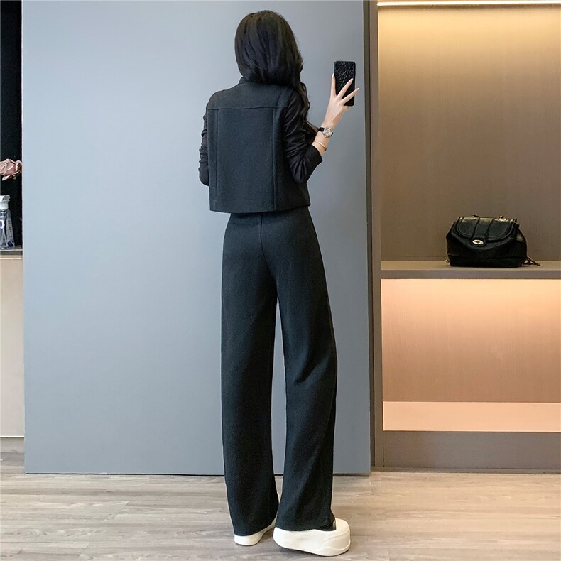 休闲运动套装女秋季新款显瘦马甲外套内搭深灰打底衫阔腿裤三件套,女装套装/套裙,江南