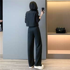 休闲运动套装女秋季新款显瘦马甲外套内搭深灰打底衫阔腿裤三件套图片
