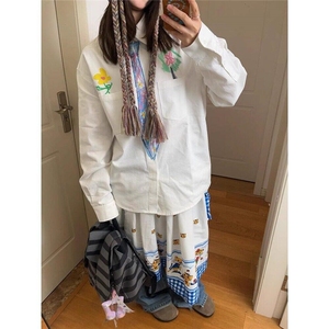 创意设计感蜡笔手绘领带衬衫男女趣味学院风涂鸦衬衣LC30177-P42图片