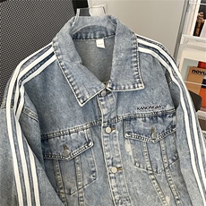 拼接条纹牛仔夹克宽松男士衣服春秋季美式设计感工装外套J69，男装夹克，星座1116A-1（原606A）