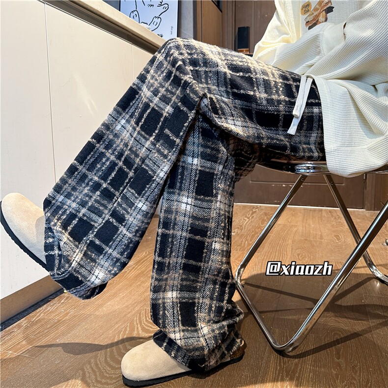 XZ616 秋季新款重磅毛呢格子复古直筒休闲长裤 TY1081 特P30图片