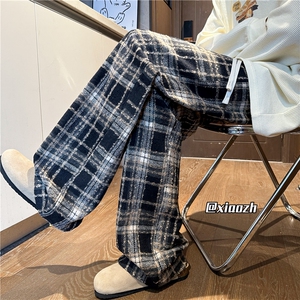 XZ616 秋季新款重磅毛呢格子复古直筒休闲长裤 TY1081 特P30图片