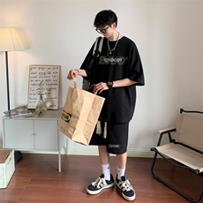 套装！华夫格套装男T恤短裤两件套大码港风TZ120-P50，男装休闲套装，电商B367
