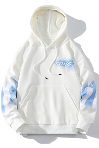 7XL-M货足2023春新款连帽卫衣男白底平铺ins潮加大码休闲长袖上衣图片