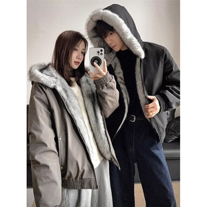 冬季新款小众座山雕毛绒连帽棉衣双面穿外套棉服上衣男 MA3301图片