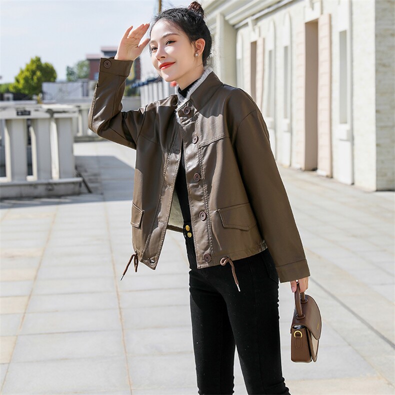 【2024冬季女装新款】时尚休闲加绒休闲皮衣外套皮棉,女装皮衣,缘衣格
