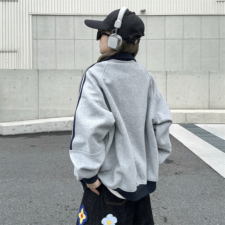 抖音得物高品质美式高街重磅结构设计拼接织带立领卫衣外套CM42,女装短外套,电商A486-1