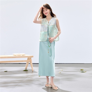夏季新款现货！2026新中式拼接款重工刺绣马甲+珍珠吊带裙套装女图片