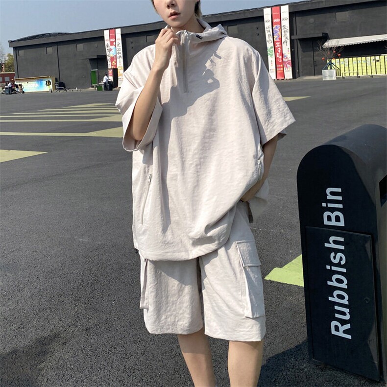 简约设计感高级廓形工装宽松短裤套装短袖套装TZ996P85控118,男装T恤,电商A157