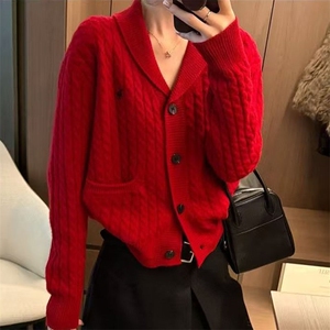 针织开衫女秋冬坑条加厚外套小个子羊毛衫图片