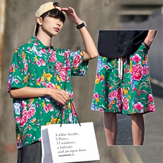 TZP风东北大花汉服套装polo衫短裤大码花TEE套装团队服休闲装，男装休闲套装，星座115A(原星座507）