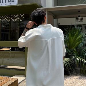 男士夏季冰丝凉感透气短袖衬衫美式青春拼色拼接设计感衬衫T恤图片
