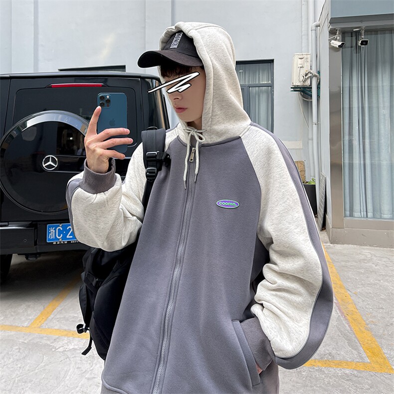 2023早秋新款撞色开衫卫衣男秋装外套A071-W037-P65