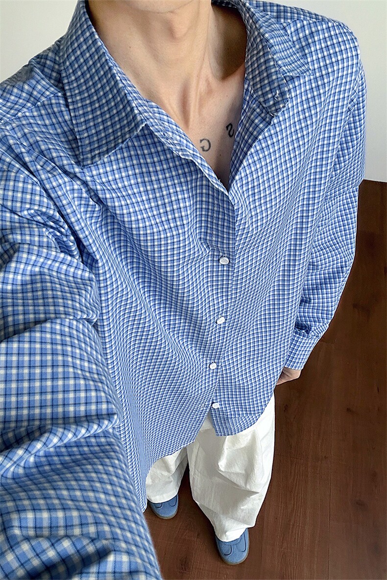 2026春季撞色细格子宽松衬衫薄外套男女同款C61318-TP3568,男装衬衫,电商A102
