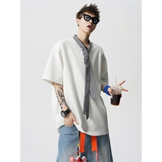 短袖POLO衫男韩系学院风假两件半袖T恤上衣外套812-PL18-P45，男装Polo衫，星座812