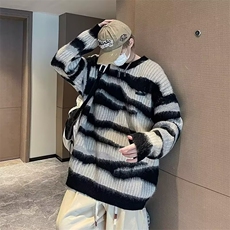 撞色条纹毛衣男秋冬美式复古慵懒风针织衫外套1001-1-MY07-P48，男装针织衫/毛衣，星座1001-1