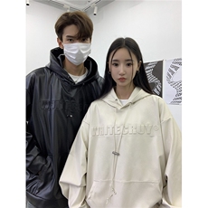 秋装港风潮美式复古压印立体情侣卫衣PU皮衣外套男女G1066P78，男装皮衣，电商A339