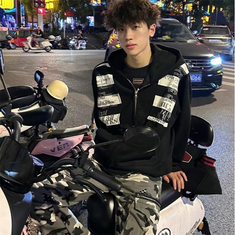 高品质春装新款美式高街潮牌解构设计休闲连帽卫衣男女慵懒风外套，女装短外套，电商A486-1