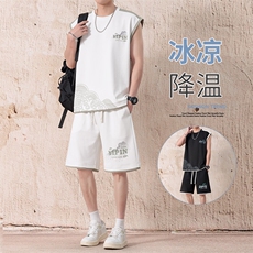 无袖背心男短袖T恤套装大码五分短裤两件套217-2-TZ07-特P50，男装T恤，星座217-2