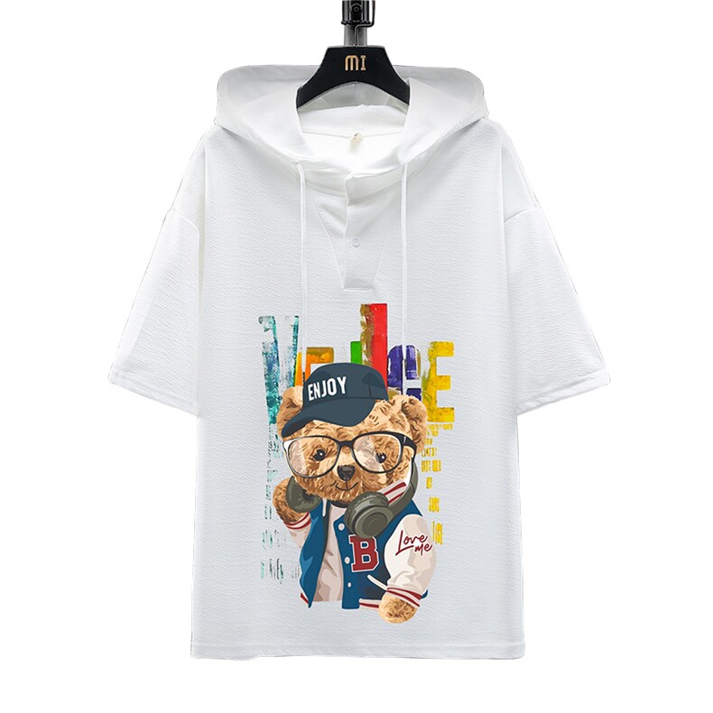 LD54211-P45连帽短袖t恤男大码胖子带帽五分袖中袖展架,男装T恤,电商A040A