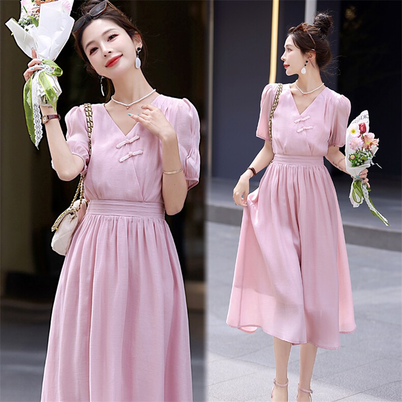 【现货】纯色天丝连衣裙中长款2024夏季新款，女装连衣裙，C位