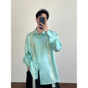 26春夏男士醋酸丝滑玫瑰花朵亮片礼服衬衫cs225-p118图片