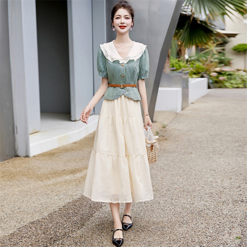 法式小香风牛仔套装女2025夏季新款小个子气质收腰连衣裙两件套潮,女装套装/套裙,涵墨