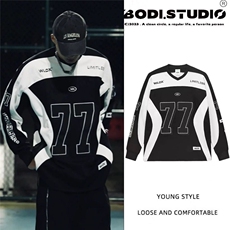 秋冬季新品77号美式复古街头冰球服长袖拼接宽松卫衣WYS01P36，男装卫衣，星座1013-5