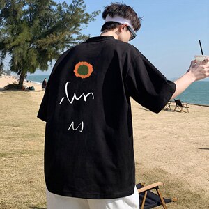 200克纯棉情侣装克莱因蓝菊花短袖T恤A430-1-WT150,男装T恤,电商A426-1(原A430-1)