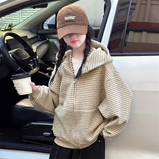 Y140-P80美式复古2025早秋新款条纹拉链开衫连帽卫衣男女，男装卫衣，电商B323A