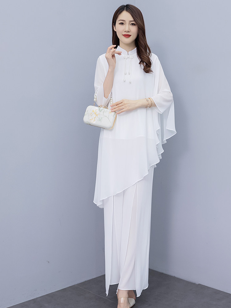 禅意女装白色改良文艺复古汉服夏唐装中国风禅修套装茶服女连衣裙,商品下架区,秀美人生