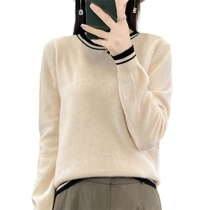 时尚百搭宽松韩版保暖简约羊毛衫女秋冬新款圆领长袖针织衫上衣图片