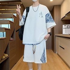TZ25301-P55夏季休闲T恤短裤男两件套港风学生宽松短袖运动套装，男装牛仔裤，电商D310B