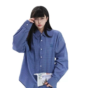 网络图美式夏季薄款刺绣长袖衬衫男士高级氛围感防晒格子外套男图片