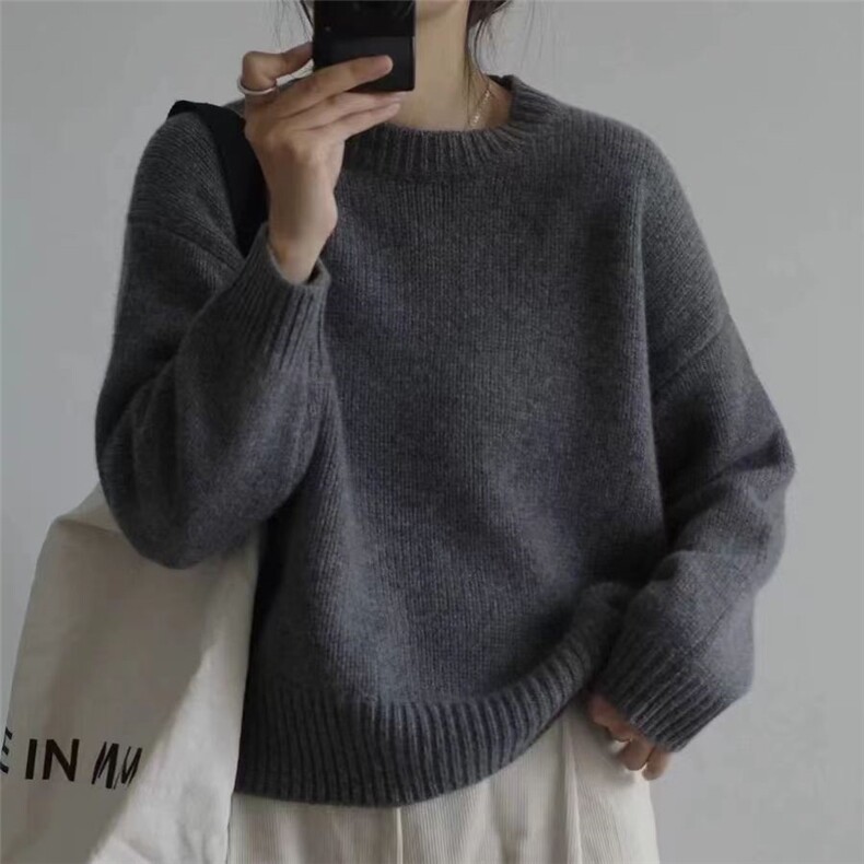 时尚百搭女士加厚圆领羊毛衫羊毛保暖舒适毛衣,女装羊毛衫,胜酷羊绒