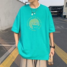 T3463P25克莱因蓝T圆领英文球形印花T恤正男港风T恤落肩款宽松T恤，男装T恤，星座510A-1