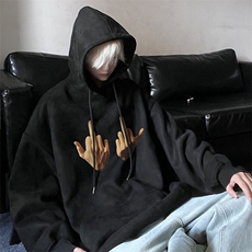 秋季大码麂皮绒美式印花连帽套头宽松卫衣男女JK23501特批45控78，男装卫衣，星座605(原A050)