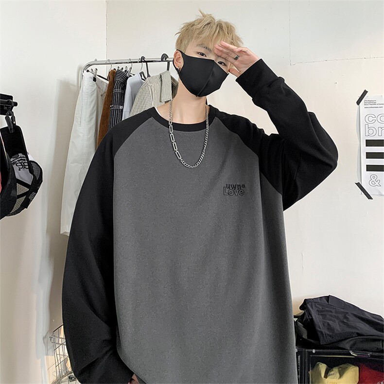 德绒刺绣DC5287-TP30控价48冬季男圆领撞色卫衣时尚长袖内搭T恤,男装卫衣,电商A102-1