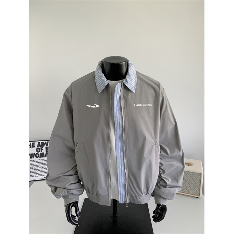 JK715-尺码M-3XL-P55-美式复古绣花假两件翻领棒球服夹克外套,男装夹克,星座1811B